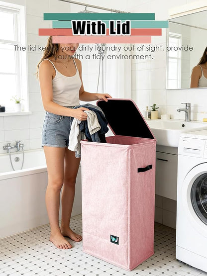 WTREE Laundry Hamper with Lid, Reinforced Sturdy Clothes Hamper with - Image 2