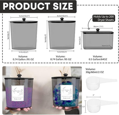 3 Pack Laundry Powder Container & Dryer Sheet Holder, Plastic Laundry Room - Image 2
