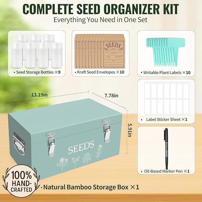 Large Bamboo Wood Seed Storage Organizer Box - Image 2