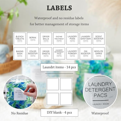 Laundry Glass Jars with Dryer Sheets Holder, Containers with Scoop and Labels - Image 6