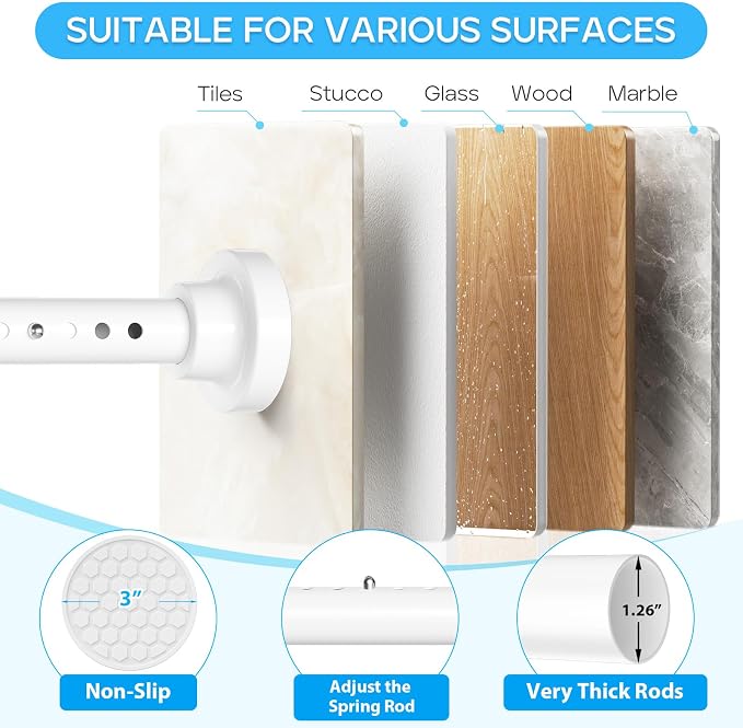 Tension Curtain Rod White Tension Rod 40 to 183 Inch Spring Curtain Rods Non - Image 3