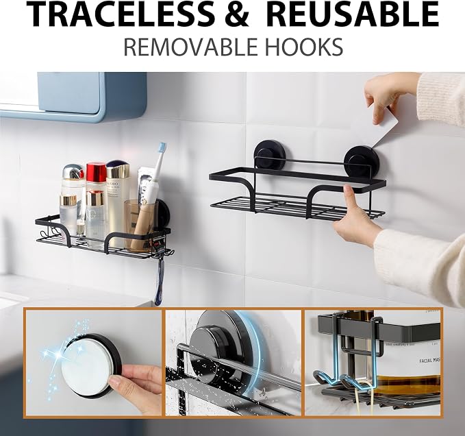 LEVERLOC Shower Caddy Suction Cup, 2 Pack Shower Shelves - Image 9