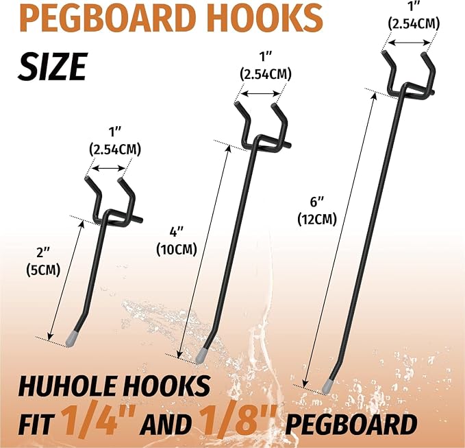 HUHOLE Pegboard Hooks 2 Inch 50PC, Fit 1/4" or 1/8" Pegboard, Ideal Peg Board - Image 4