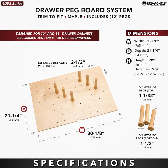 Rev-A-Shelf Trimmable Pegboard Drawer Divider Organizer, Trim to Fit Wooden - Image 3