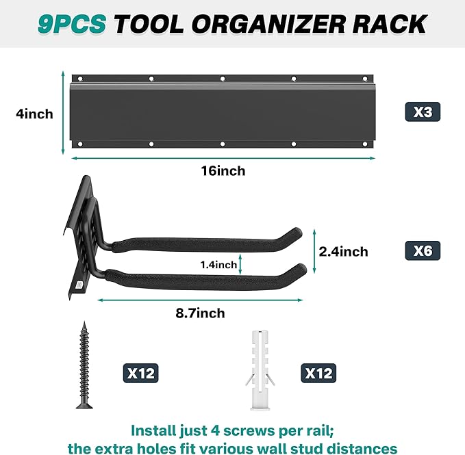EVERHANGER Garage Tool Storage Organizer, Wall Mount Garden Tool Rack - Image 2
