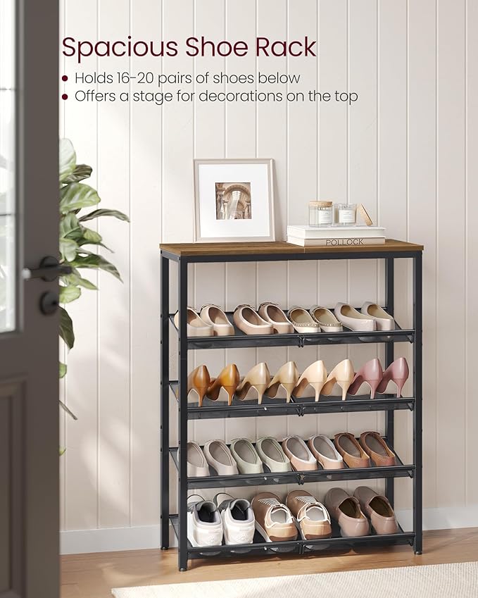 VASAGLE Shoe Rack for Entryway, Freestanding, Adjustable, Industrial | 5-Tier - Image 4