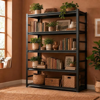 5 Tier Metal Bookshelf with Anti-Drop Fence, Heavy Duty 3000 LBS Modern Deep - Image 2