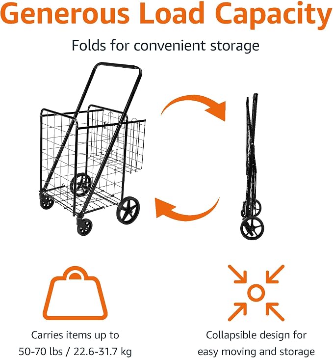 Amazon Basics Foldable Collapsible Shopping Utility Cart - Image 2