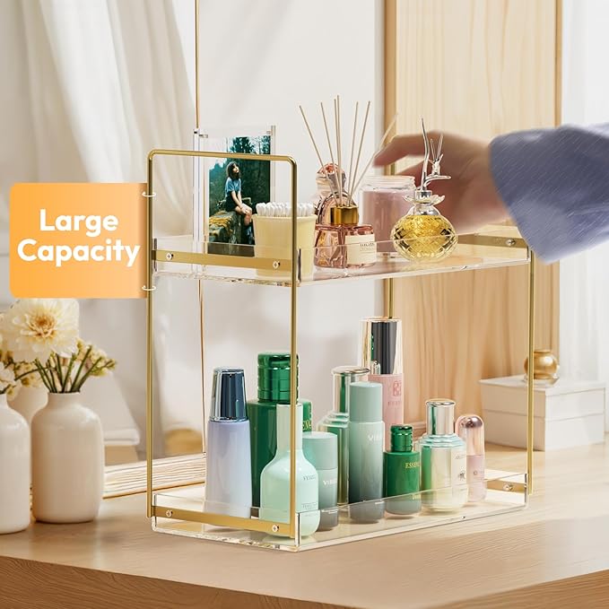 Bathroom Countertop Organizer, 2 Tier Acrylic Tray Vanity Counter Skincare - Image 5