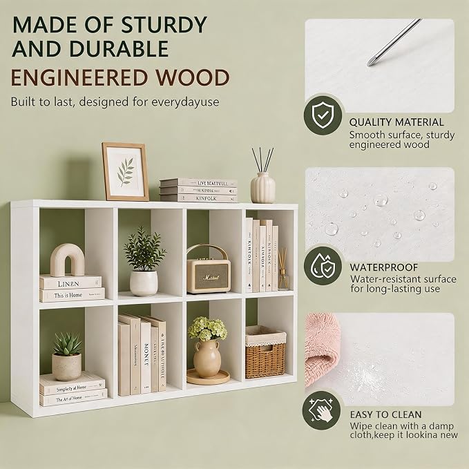 8 Cube Storage Organizer Shelf, 13 inch | Wooden Thick Frame, Anti-Tipping Kits - Image 4