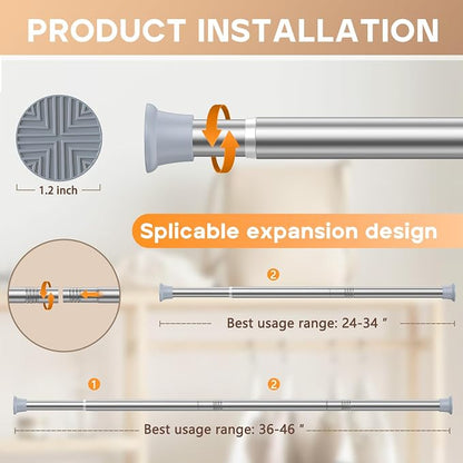 2PCS Silver Shower Curtain Rod 23-46Inch, Tension Curtain Rods No Drilling | - Image 6