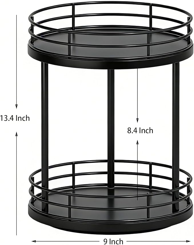 2-Tier Rotating Bathroom Countertop Organizer, Wooden Makeup Vanity Storage - Image 5