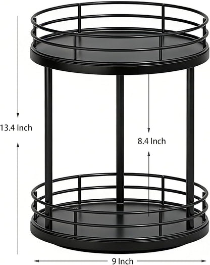 2-Tier Rotating Bathroom Countertop Organizer, Wooden Makeup Vanity Storage - Image 5