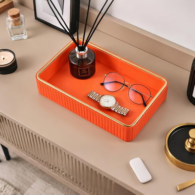 PU Leather Valet Tray, Desk Organizer Tray Nightstand Organizer Trinket Dish - Image 3