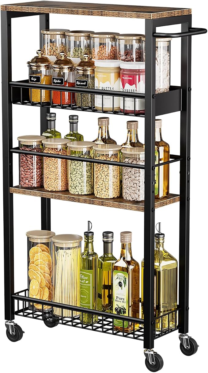 Slim Rolling Storage Cart, 4 Tier Narrow Storage Cart, 7.1in | Metal Kitchen - Image 8