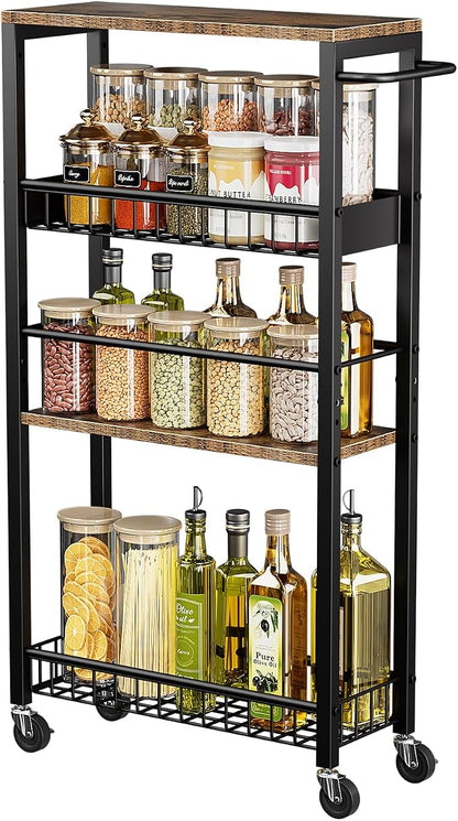 Slim Rolling Storage Cart, 4 Tier Narrow Storage Cart, 7.1in | Metal Kitchen - Image 8