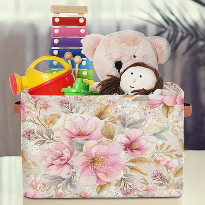 Pardick Pink Gold Flower Basket Storage Bins Large Fabric Toys Storage Cube Box - Image 3