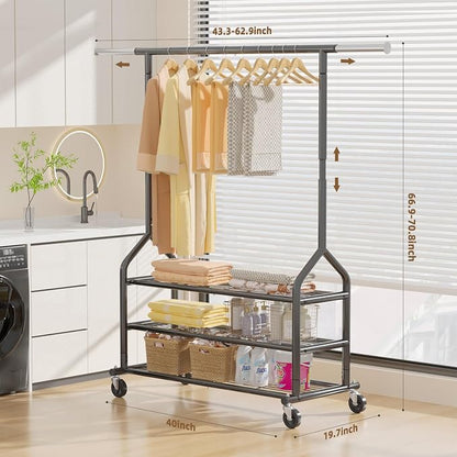 EAGMAK Heavy Duty Clothes Rack Load 556 LBS, Rolling Clothing Rack - Image 3