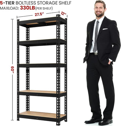Yaheetech 5-Tier Heavy Duty Storage Shelves 28" W x 12" D x 60" H Black | - Image 3