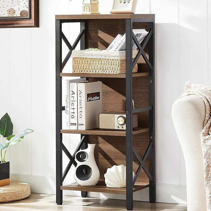 Small Bookshelf, 4 Tier Industrial Bookcase by MNEETRUNG