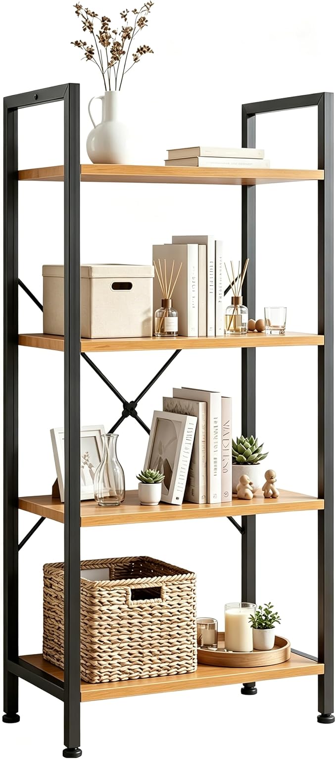 HealSmart 4 Tier Bookshelf, Free Standing Book Shelf Home Office Bookcase Shelf by HealSmart