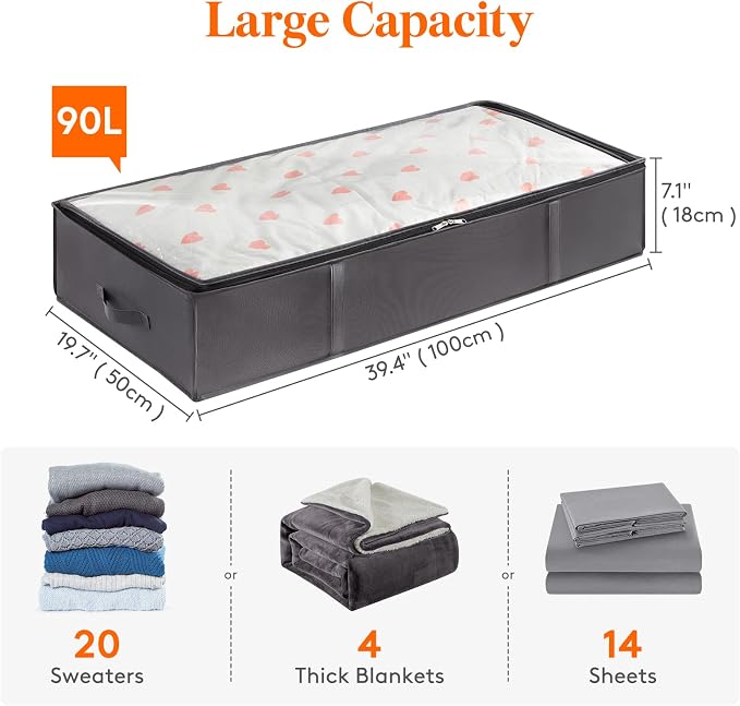Lifewit 95L 4 Pack Under Bed Storage Containers, Large Capacity Blanket Storage - Image 2