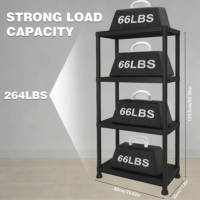 Plastic Storage Shelves, 4-Tier Shelving Unit, Storage Rack, 264 lbs, Garage & - Image 3