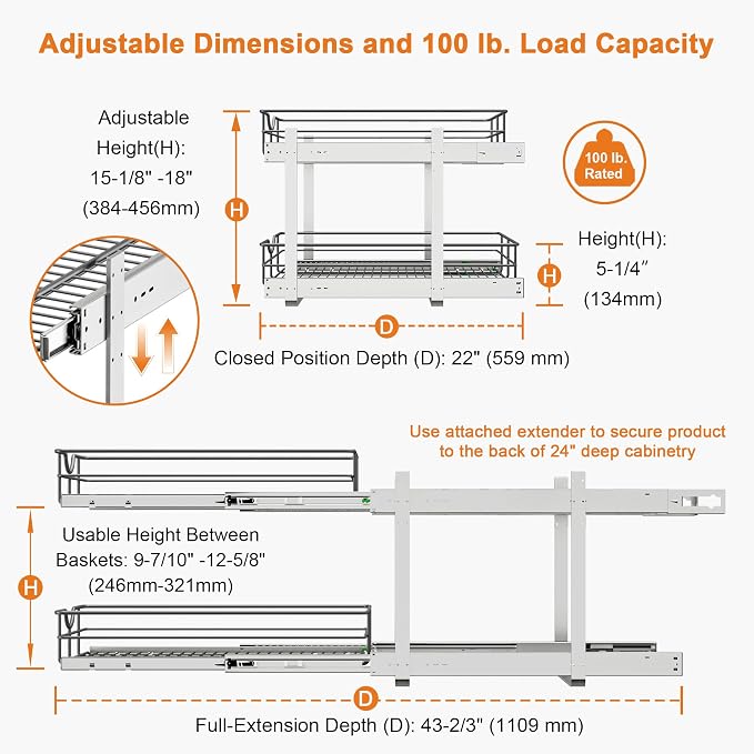 ALINE FURNITURE 2-Tier Pull Out Cabinet Organizer - Image 3