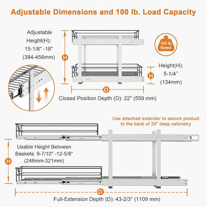 ALINE FURNITURE 2-Tier Pull Out Cabinet Organizer - Image 3