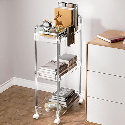 SPACEKEEPER 3 Tier Acrylic Storage Rolling Cart Clear Bathroom Cart Organizer - Image 5