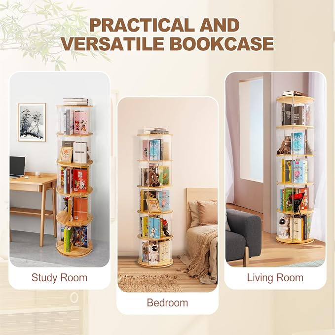 TAKEKIT 360° Rotating Bookshelf, 5-Tier Spinning Book Shelf Tower - Image 6