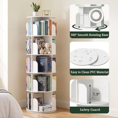 5 Tier Rotating Bookshelf Tower, Round Spinning Bookshelf | 360°revolving - Image 6