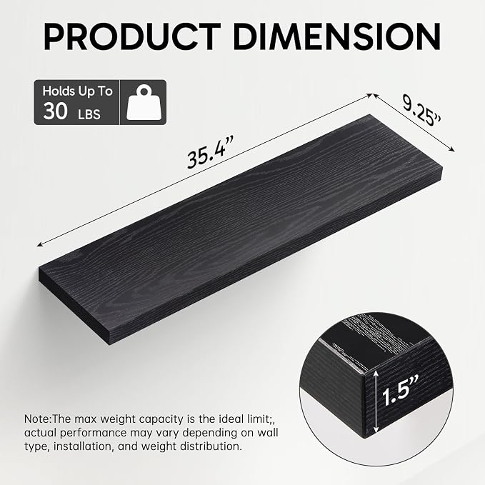 BAYKA Floating Shelves for Wall, 35.4 inches Long Wall Mounted Rustic Wood - Image 3
