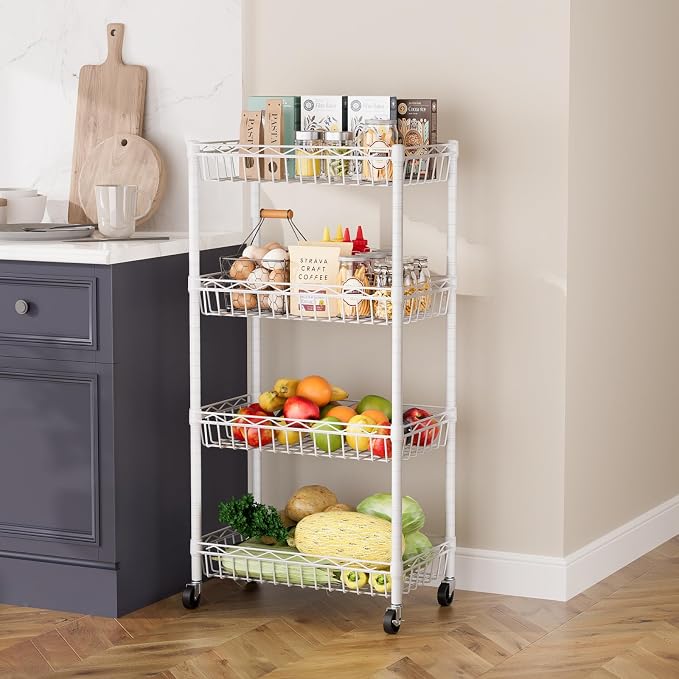 SINGAYE 4 Tier Basket Shelf Wire Shelving Unit Adjustable Storage Shelves Big - Image 8