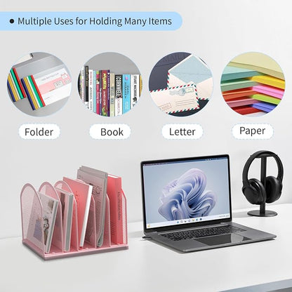 5-Section Vertical Desktop Organizer, 5-Section Mesh File Folder Stand Sorter - Image 6