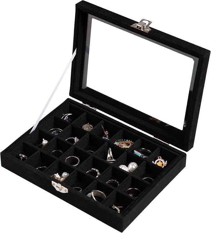 Frebeauty 24 Grid Earring Organizer, Small Velvet Jewelry Tray by Frebeauty