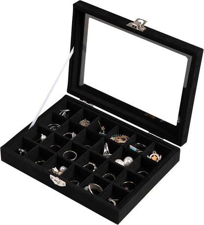 Frebeauty 24 Grid Earring Organizer, Small Velvet Jewelry Tray by Frebeauty