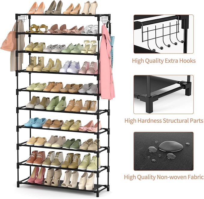 LANTEFUL 10 Tiers Shoe Rack 50 Pairs Large Capacity Tall Shoe Organizer Sturdy - Image 4