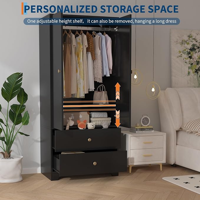Garvee 71" Armoire Wardrobe Closet, Modern Wooden Bedroom Armoire - Image 7