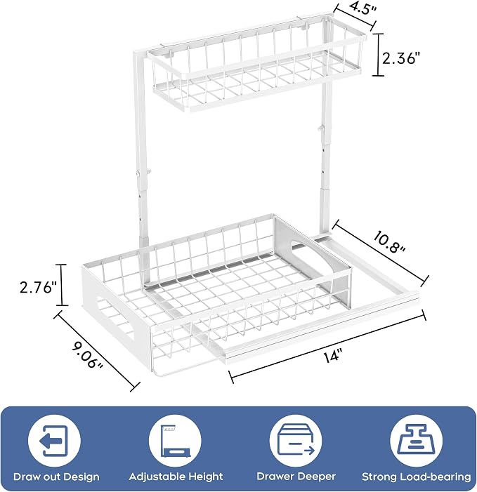 Under Sink Organizer, 2 Pack Height Adjustable Cabinet Organizer - Image 2