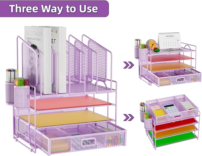 Marbrasse Desk Organizers, 4-Tier Mesh Desk File Organizer - Image 4
