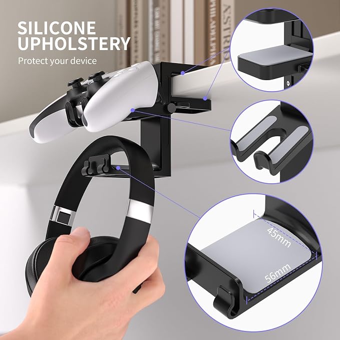 Adjustable Headphone Stand Desk-Sided Clamp Headphone Hanger - Image 3