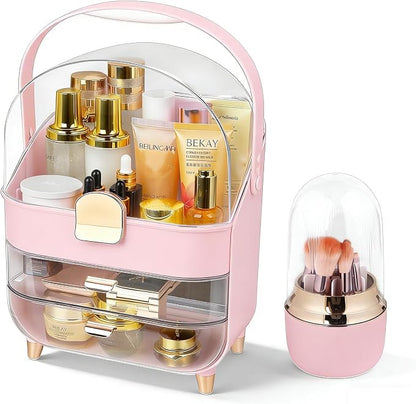 Makeup Organizer with 360 Rotating Brush Holder, Large Skincare Organizer by Mikoy