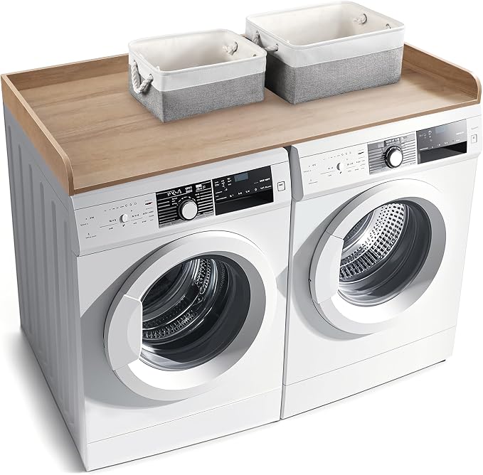 Washer Dryer Countertop with 2 Pack Storage Baskets, Wood Washer and Dryer by GLDZI