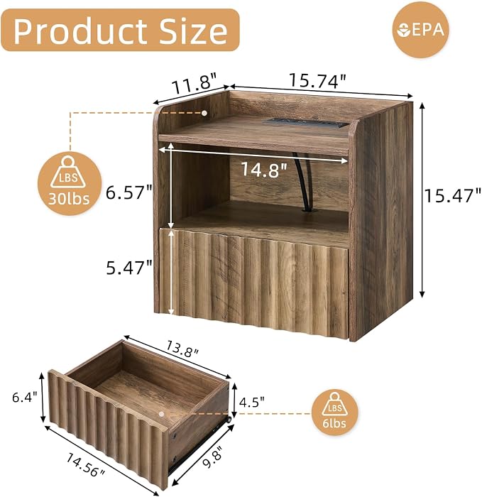 Modern Fluted Floating Nightstand Wall Mounted - Image 2