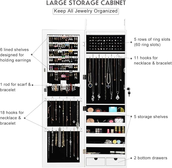Giantex Jewelry Armoire Cabinet Wall Mounted Door Hanging, Lockable Jewelry - Image 3