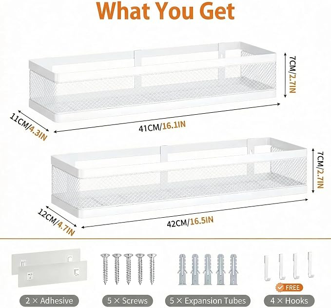 PUSDON 16.5-Inch Extra Long Slim Mesh Shower Caddy, Wall Mounted Bathroom - Image 3