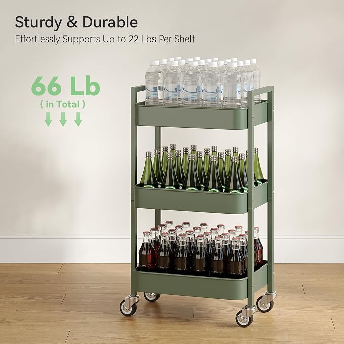 Nunsino 3 Tier Rolling Cart, Utility Cart - Image 6