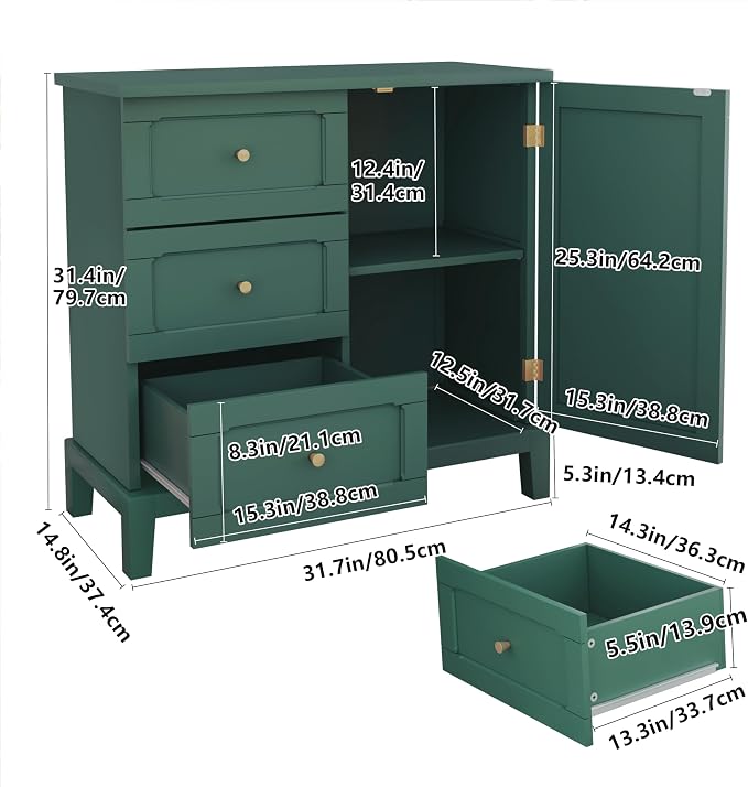 HLR Accent Cabinet with 3 Drawers and Door, Wooden Storage Cabinet with Shelves - Image 2
