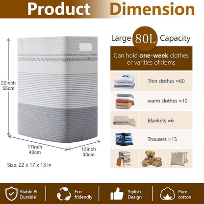 Laundry Hamper, Large Woven Rope Tall Laundry Basket - Image 5